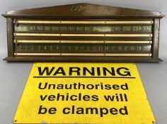 VINTAGE RILEY BILLIARDS/SNOOKER SCOREBOARD & AN ALUMINIUM SIGN, yellow ground with black