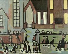 ‡ KARL DAVIES oil on canvas - figures in street, entitled 