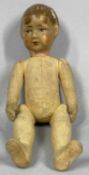 A KATHY KRUSE TYPE DOLL, early 20th century, painted and moulded oil cloth head, fabric covered