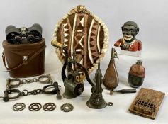 GROUP OF MIXED 19TH CENTURY & LATER COLLECTABLES, including leather shot flask, embossed with London