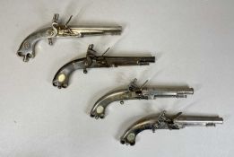 FOUR REPLICA SCOTTISH MURDOCH ALL METAL FLINTLOCK PISTOLS, 34cms overall Provenance: deceased estate