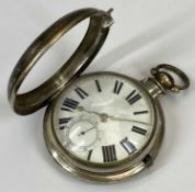 RICHARD B THOMAS, PORTHMADOG, VICTORIAN SILVER PAIR CASED VERGE POCKET WATCH, white enamel dial with