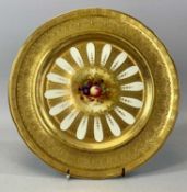 AYNSLEY CABINET PLATE, highly gilded and painted to the centre with fruit, green backstamp, 26.