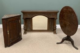 THREE ANTIQUE FURNITURE ITEMS comprising 19th century circular tilt top tripod table, 72 (h) x 85cms