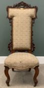 CARVED EDWARDIAN MAHOGANY NURSING CHAIR, with metal plaque 