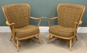 A PAIR OF ERCOL BEECH WINDSOR ARMCHAIR believed model 203, 82 (h) x 73 (w) x 46cms (d) Provenance: