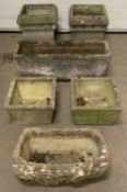 GARDEN STONEWARE & PLANTERS, pair tall square stoneware planters, 37 (h) x 36 (w) x 36cms (d),