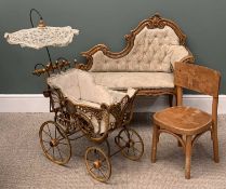 CHILDREN'S FURNITURE French style salon chaise, shaped button upholstered back, curled arm end,