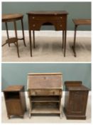 SIX ITEMS OF VINTAGE FURNITURE, neatly proportioned bow front side table/desk, three opening