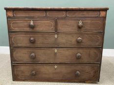 REGENCY MAHOGANY CHEST having upper secret drawers, two short, three long pine lined drawers,