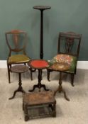 VINTAGE & LATER FURNITURE (7) including circular top torchiere stand, tripod base, 122 (h) x 30.5 (