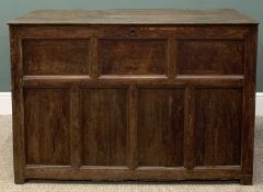 WELSH OAK COFFER early 19th Century, four plank top, four plank lid, three over four recess panelled