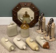 MIXED COLLECTABLES including octagonal oak framed mirror, beaded and button detail, bevel edged