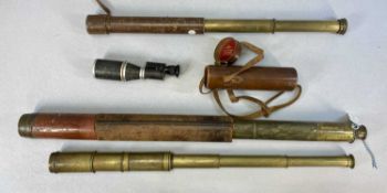 FOUR ANTIQUE/VINTAGE TELESCOPES, brass and leather Stewart London 
