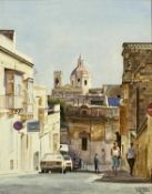 ‡ J. A. HANSON (20th century) watercolour - figures in street, signed and entitled 