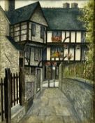 ‡ MICHAEL BRISCOE (British 20th century) watercolour - half-timbered houses, entitled verso 