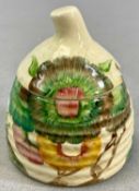 CLARICE CLIFF NEWPORT POTTERY VISCARIA PATTERN HONEY POT & COVER, black printed marks, 8cms (h)