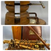 MIXED COLLECTABLES GROUP, including wooden stick stand containing three walking sticks with brass 