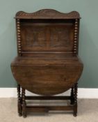 ANTIQUE DROP-LEAF TABLE UNSUALLY MARRIED WITH RAIL-BACK both elements carved, 136 (h) x 85 (w) x