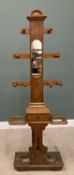 EDWARDIAN OAK MIRRORED HALL STAND having glove compartment and drip trays, 211 (h) x 76 (w) x