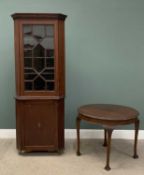 TWO ITEMS OF MAHOGANY FURNITURE comprising two-piece floor standing corner cupboard with astragal