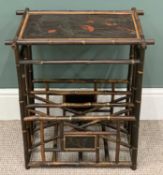 ANTIQUE BAMBOO CANTERBURY Japanese with exotic bird painted shelf, 57 (h) x 34 (w) x 60cms (d)