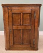 ANTIQUE OAK CORNER CUPBOARD with single four-panelled door, 111 (h) x 90 (w) x 50 (d) Auctioneer's