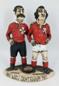 RARE GROGG CARICATURE BY JOHN HUGHES of Welsh rugby union players A. J. Gould and Gareth Edwards