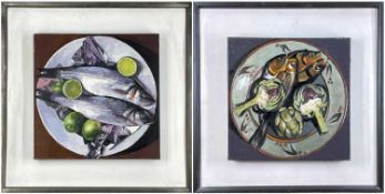 BRYN RICHARDS two oils on canvas - entitled verso, 'Sea Bass with Lime' unsigned, dated 2009 and