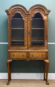 QUEEN ANNE STYLE WALNUT DOUBLE DOME CABINET, of small proportions, moulded cornice, shaped glazed