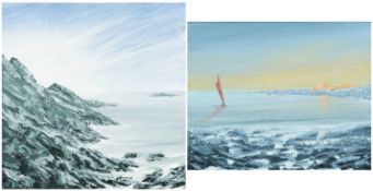 NICK JOHN REES two studies in oil - 'Sunday evening 5pm, Sully beach', titled verso, 20 x 25cms, '