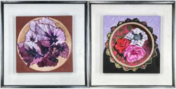 BRYN RICHARDS two oils on canvas - untitled, a bowl of leafs, and another, a bowl of flowers, from