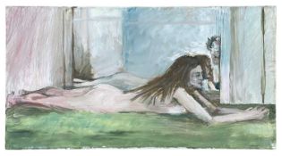 ‡ IVOR DAVIES MBE (b.1935) oil on canvas - untitled, study of a female nude, signed and dated