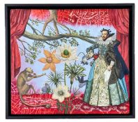 ‡ KATE MILSOM (b.1968) oil and mixed media on gesso board - entitled verso, 'Red Howler' on Martin