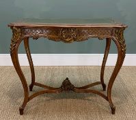 LOUIS XV STYLE PARCEL GILT CENTRE TABLE, gilt tooled green leather inset top, rococo carved frame