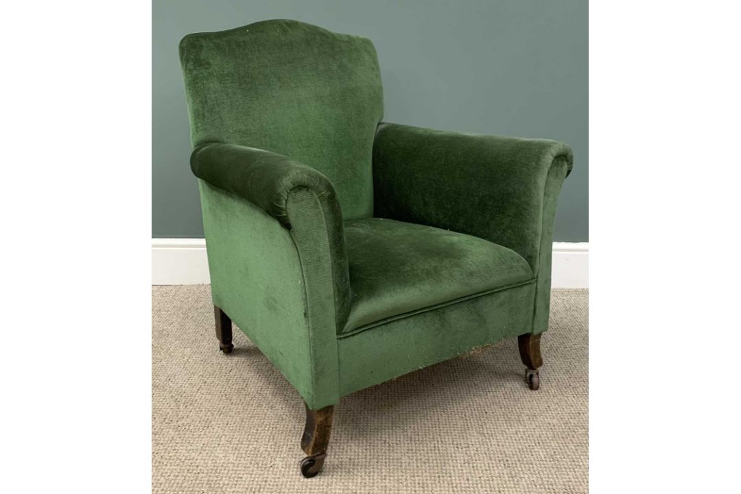 VINTAGE ARMCHAIR in green upholstery, 89 (h) x 80 (w) x 52 (d) cms Provenance: Private collection - Image 2 of 4