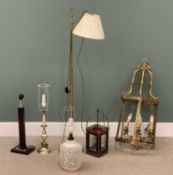 VARIOUS LIGHTING including reproduction brass effect hanging ceiling lamp, leaded glass lantern,