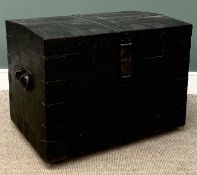 VINTAGE TRUNK, heavy quality, ebonized with iron handles and banding, 65 (h) x 86 (w) x 56 (d) cms