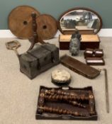 FURNISHING ASSORTMENT to include dumb waiter (part), pair of dressing table drawers and a mirror,