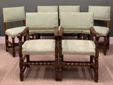 SET OF SIX EDWARDIAN OAK DINING CHAIRS (4 plus 2) with bobbin stretchers Provenance: Private