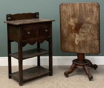RUSTIC OAK WASHSTAND with two drawers and two base shelves, 103 (h) x 69 (w) x 42 (d) cms and a