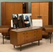 MID-CENTURY TEAK TYPE BEDROOM FURNITURE by Wrighton comprising a fitted wardrobe, 177 (h) x 92 (w) x