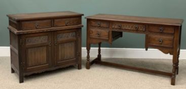 TWO ITEMS OF REPRODUCTION FURNITURE comprising oak dressing table/kneehole desk, 77 (h) x 127 (w)