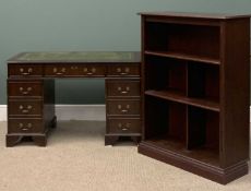 REPRODUCTION DESK with tooled green leather effect top and twin pedestals, 76 (h) x 122 (w) x 61 (d)