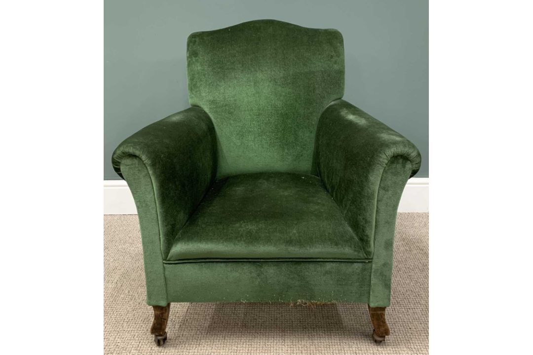 VINTAGE ARMCHAIR in green upholstery, 89 (h) x 80 (w) x 52 (d) cms Provenance: Private collection - Image 3 of 4