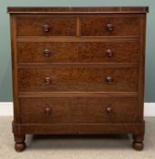 VICTORIAN MAHOGANY CHEST of two over three long drawers, with turned knobs and on turned supports,
