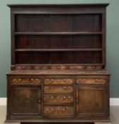 OAK NORTH WALES WELSH DRESSER 19th Century, the three shelf racking having a row of five spice