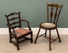 VINTAGE MAHOGANY LADDERBACK CHILD'S CARVER CHAIR & ANOTHER SIMILAR ERA BENTWOOD STYLE CHAIR