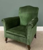 VINTAGE ARMCHAIR in green upholstery, 89 (h) x 80 (w) x 52 (d) cms Provenance: Private collection