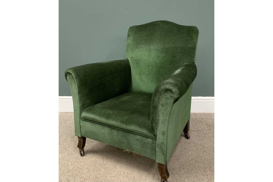 VINTAGE ARMCHAIR in green upholstery, 89 (h) x 80 (w) x 52 (d) cms Provenance: Private collection - Image 1 of 4